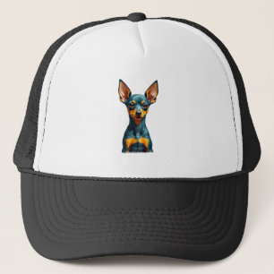 Vintage Miniature Pinscher Portrait Colorful Engra Trucker Hat