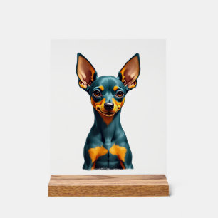 Vintage Miniature Pinscher Portrait Colourful Engr Acrylic Sign