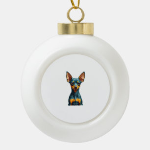 Vintage Miniature Pinscher Portrait Colourful Engr Ceramic Ball Christmas Ornament