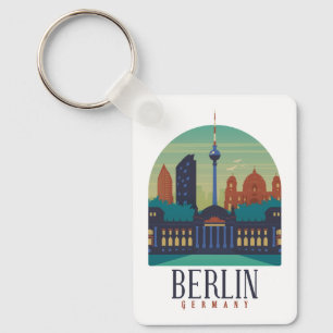 Vintage Minimal Berlin Germany Skyline Travel Keychain