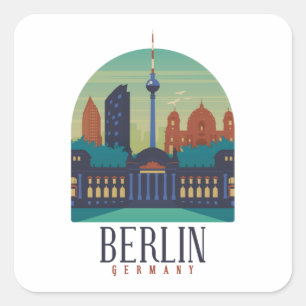 Vintage Minimal Berlin Germany Skyline Travel Square Sticker