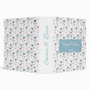 Vintage Minimal Blue and Pink Floral Personalized Binder