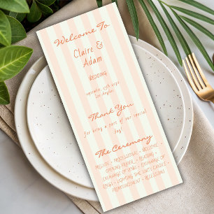 Vintage Minimal Peach Striped Wedding Program 