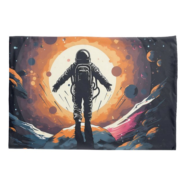 Vintage Minimalist Astronaut Space Adventure Pillowcase (Back)
