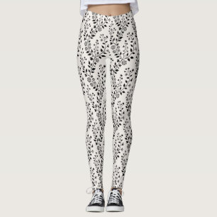 Vintage Minimalist Black Cream Floral  Leggings