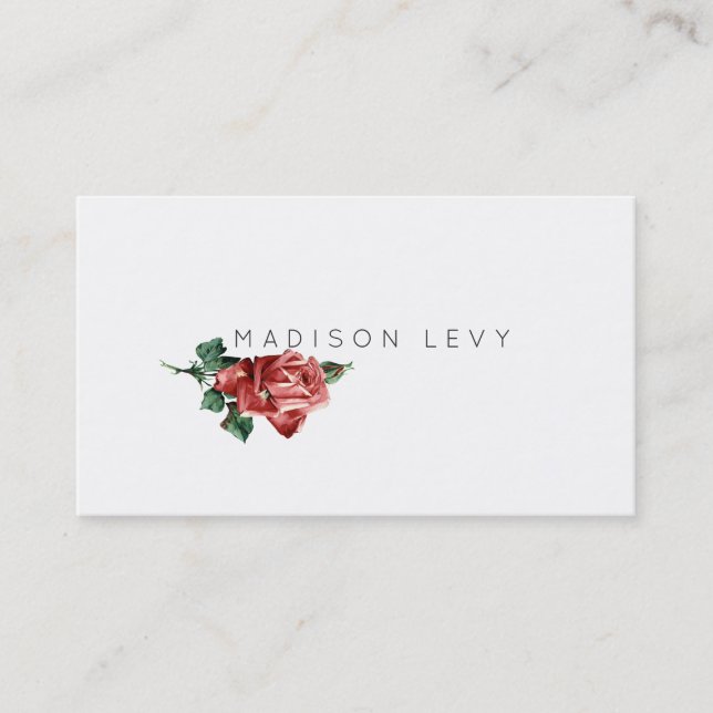 Vintage Minimalist Botanical Rose Business Cards (Front)