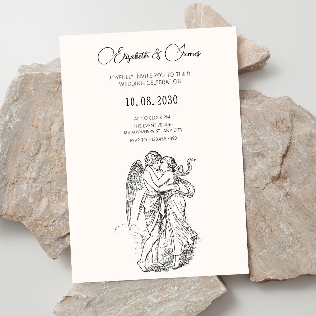 Vintage minimalist cupid couple wedding  invitation (Creator Uploaded)