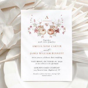 Vintage Minimalist Fall Pumpkin Vines  Wedding Invitation