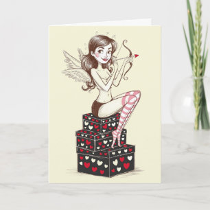 Vintage Minimalist Female Cupid Valentines Day  Card