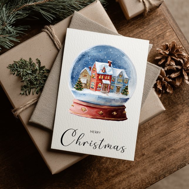 Vintage Minimalist Merry Christmas Globe Holiday Card (Creator Uploaded)