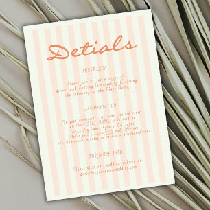 Vintage Minimalist Peach Stripes Wedding Details Enclosure Card