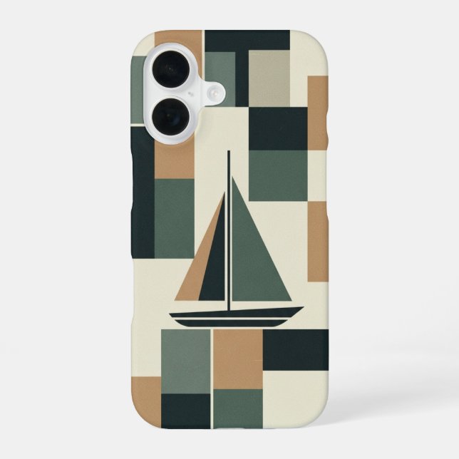 Vintage Minimalist Sailboat iPhone 16 Case (Back)