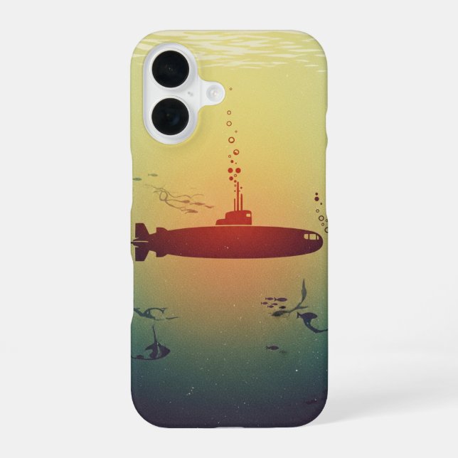 Vintage Minimalist Submarine Silhouette iPhone 16 Case (Back)