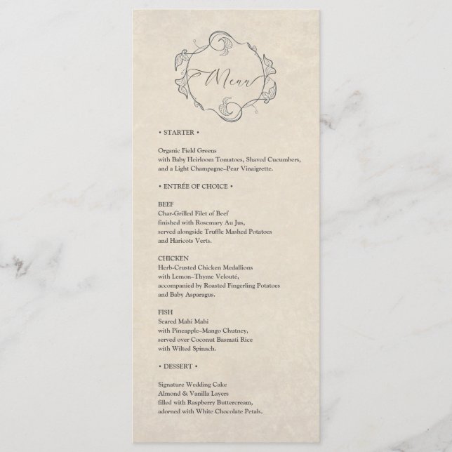 Vintage Minimalist Wedding Dinner Menu (Front)