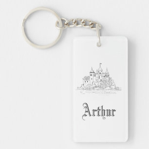 Vintage minimalistic medieval castle illustration keychain