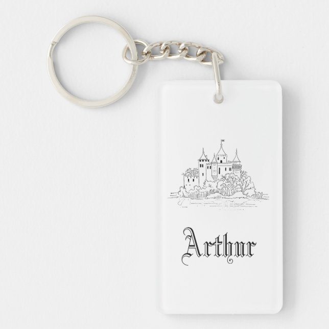 Vintage minimalistic medieval castle illustration keychain (Front)