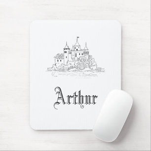 Vintage minimalistic medieval castle illustration mouse pad