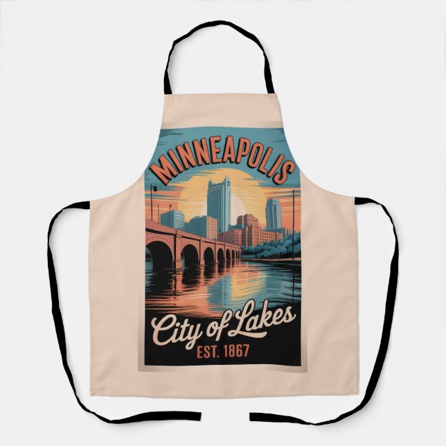 Vintage Minneapolis Minnesota Retro Travel Poster  Apron (Front)