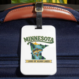 Vintage Minnesota Land of 10000 Lakes Map Luggage Tag