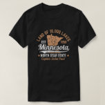Vintage Minnesota Land of 10,000 Lakes Map Design T-Shirt<br><div class="desc">Celebrate your Minnesota pride with this vintage-inspired design featuring the iconic 'Land of 10, 000 Lakes' and 'North Star State' nicknames. This distressed graphic includes an outline of the Minnesota state map, the establishment year 'EST 1858', and its capital city 'Saint Paul'. Perfect for residents, visitors, or anyone who loves...</div>