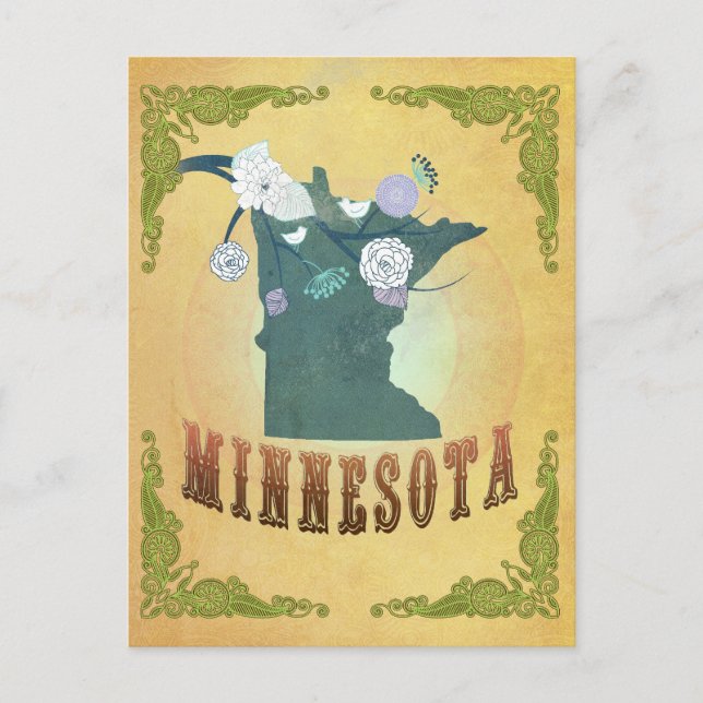 Vintage Minnesota State Map- Passion Fruit Yellow Postcard (Front)