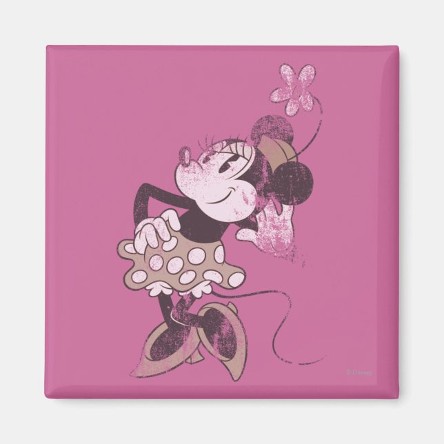 Vintage Minnie Mouse Retro Distressed Design Magnet (Front)