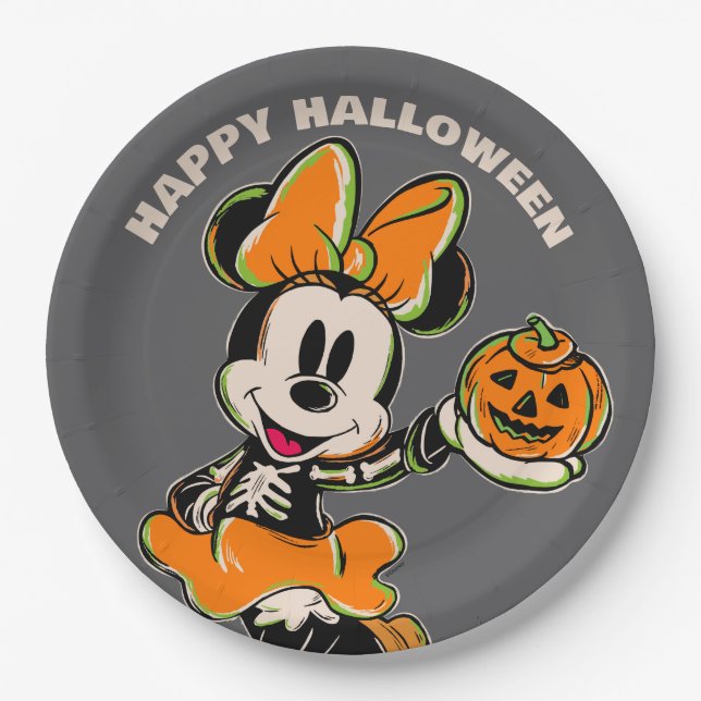 Vintage Minnie Mouse Skeleton Costume Paper Plate (Front)