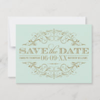 Vintage Mint and Antique Gold Flourish Wedding