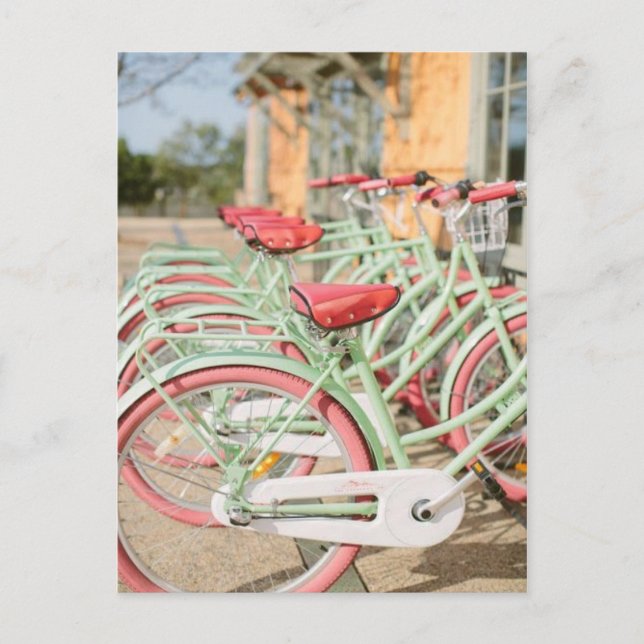 Vintage Mint and Pink Bike Postcard (Front)