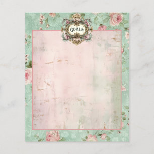 Vintage Mint and Pink Floral Goals Journal Paper
