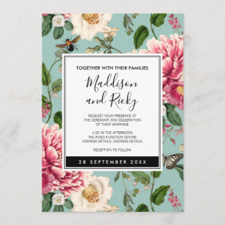 Vintage Mint Aqua Floral Garden Invitation de mari