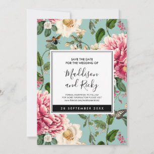 Vintage Mint Aqua Floral Garden Wedding Save The Date