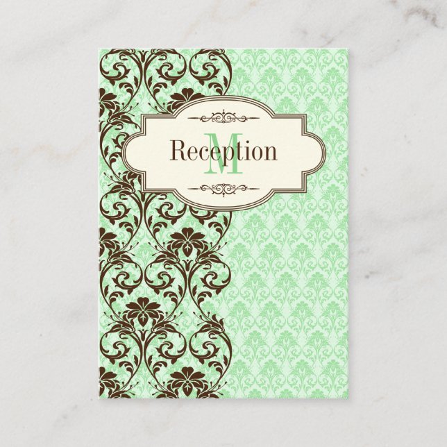 Vintage Mint, Brown Scrolls Wedding Enclosure Card (Front)