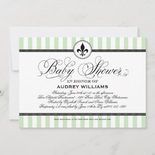 Vintage Mint Fleur de Lis French Baby Shower Invitation