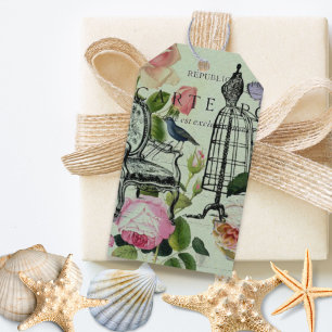 Vintage Mint French Pink Rose Paris Party Gift Tags