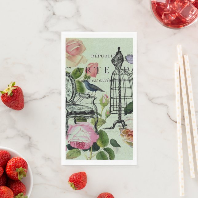 Vintage Mint French Pink Rose Paris Party Napkin (Insitu)
