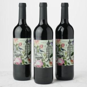 Vintage Mint French Pink Rose Paris Party Wine Label