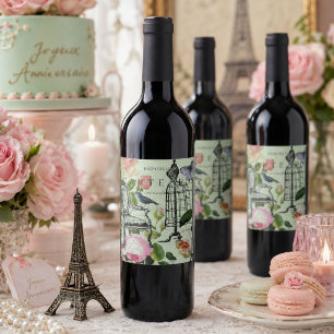Vintage Mint French Pink Rose Paris Party Wine Label