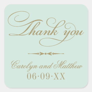 Vintage Mint Gold Thank You Monogram Square Sticker