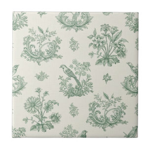 Vintage Mint Green Bird Toile Floral Pattern Tile