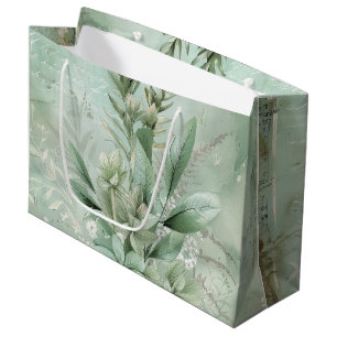 Vintage Mint Green Botanical Floral (1) Large Gift Bag