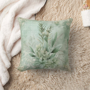 Vintage Mint Green Botanical Floral (1) Throw Pillow