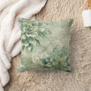Vintage Mint Green Botanical Floral (2) Throw Pillow