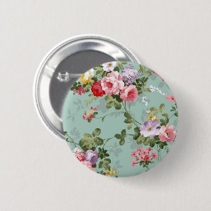 Vintage Mint Green Floral Design 2 Inch Round Button