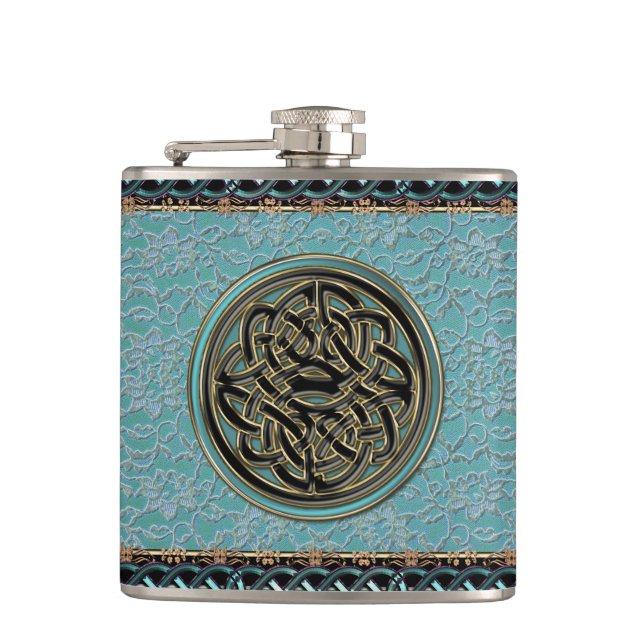Vintage Mint Green Lace with Celtic Knot Flask (Front)