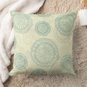Vintage Mint Green Mandala Paisley Pattern Throw Pillow