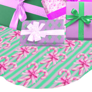 Vintage Mint Green Pink Candy Cane Christmas  Brushed Polyester Tree Skirt
