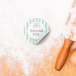 Vintage Mint Green Striped Bakery Logo Thank You Classic Round Sticker