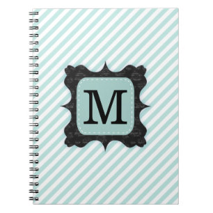 Vintage Mint Green Stripes Pattern Black Monogram Notebook
