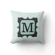 Vintage Mint Green Stripes Pattern Black Monogram